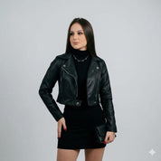 Jaqueta Feminina Couro Fake Preta Estilo Motoqueira Com Zíper Moda Inverno Blogueira