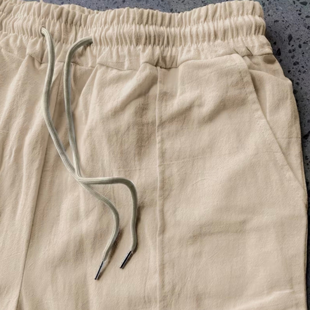 Kit 2 Calça Linho Masculina Reta Cintura Elástica Cordão — Casual Praia Verão Wide Leg Confortável