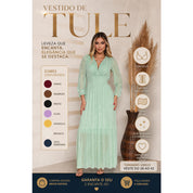 Vestido longo Feminino de tule manga longa de festa, casamento com bojo todo forrado