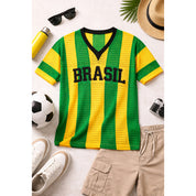 Blusa Brasil Masculino Tricot listrada decote V