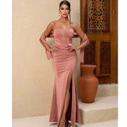 Vestido Longo Festa Formal Feminino Modelo Sereia Com Mini Capa em Tecido Malha Trilobal Tam P ,M ,G