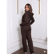 Conjunto Feminino Jaqueta com Capuz e Calça Pantalona Moletom com Elástico na Cintura - Moda Inverno