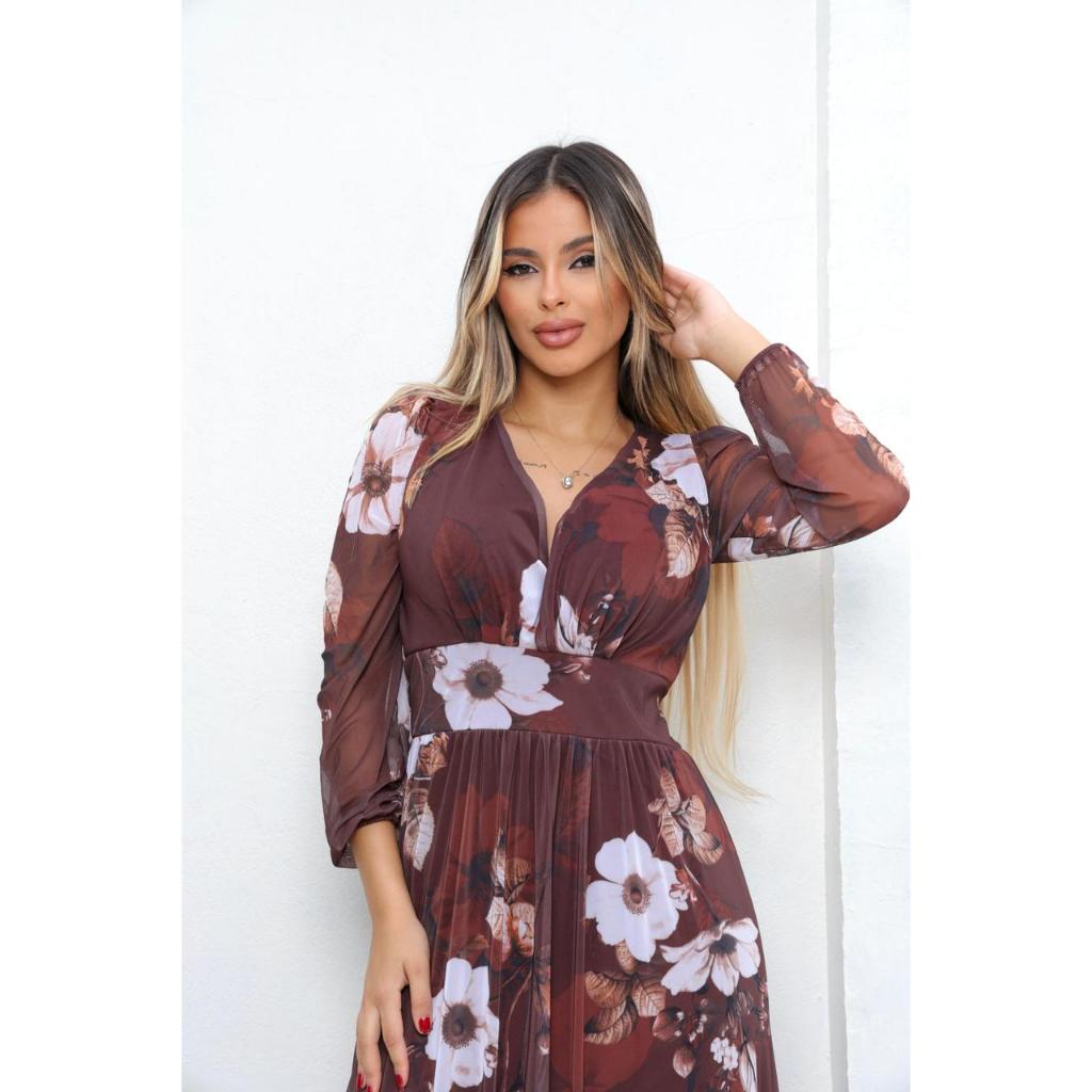 Vestido longo Feminino de tule manga longa de festa, casamento com bojo todo forrado