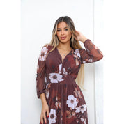 Vestido longo Feminino de tule manga longa de festa, casamento com bojo todo forrado