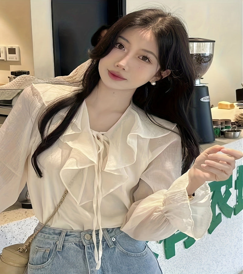 Blusa Coreana de Manga Comprida Chic Petite