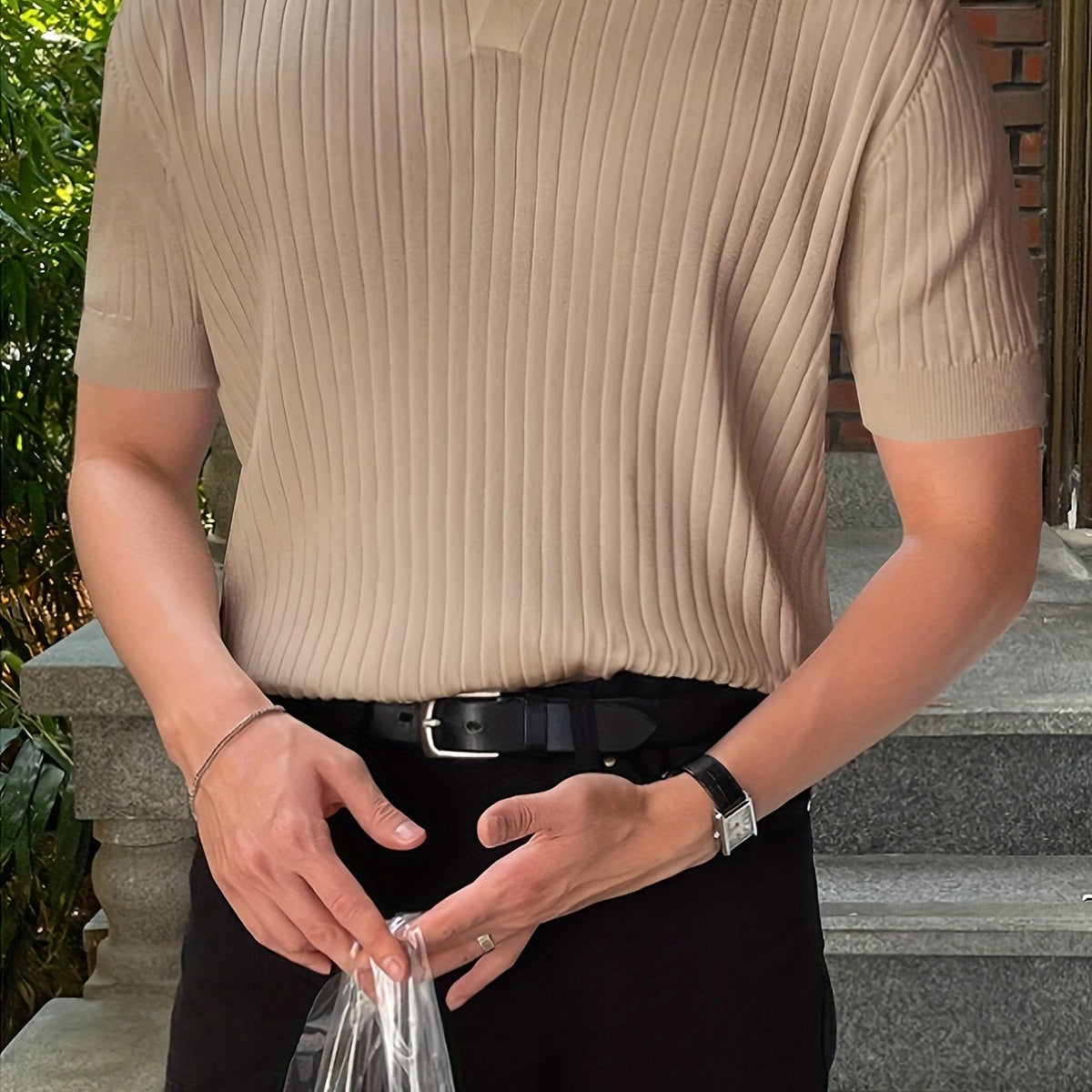 Camisa polo masculina slim fit - manga curta