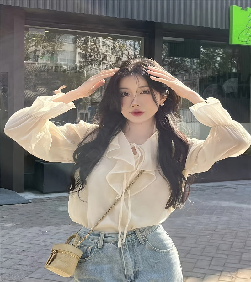 Blusa Coreana de Manga Comprida Chic Petite