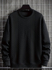 Camisa de malha casual masculino - manga comprida, gola redonda, texturizado