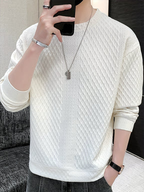 Camisa de malha casual masculino - manga comprida, gola redonda, texturizado