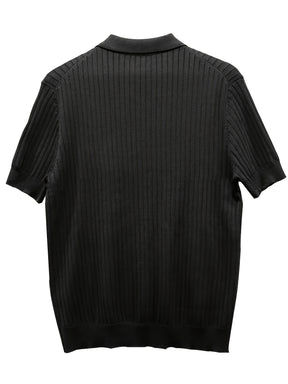Camisa Polo malha canelada de cor sólida masculino - Top de malha de manga curta