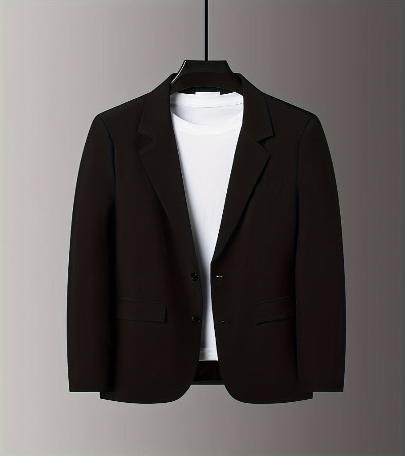 Blazer masculino leve, abotoamento, corte casual, preto, com gola entalhada