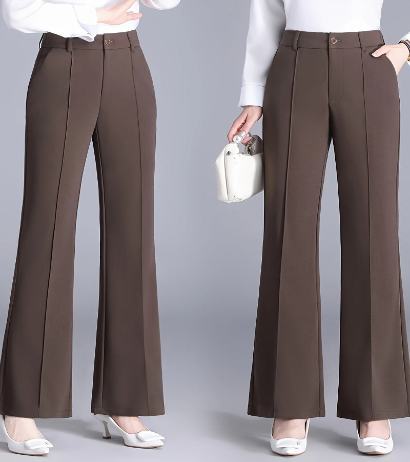 Calça elegante femininas de cor sólida - cintura alta, ajuste solto