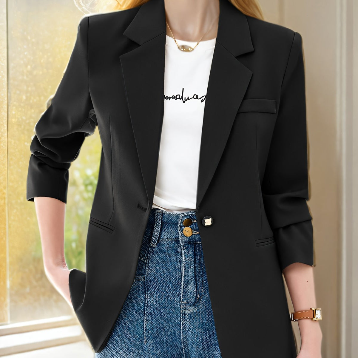 Blazer elegante feminino - ajuste fino chique, manga longa