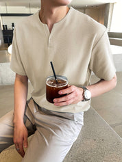 Camisa masculina de manga curta  - gola redonda casual