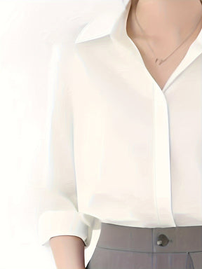 Camisa de botão frontal ,elegante de lapela de  manga comprida