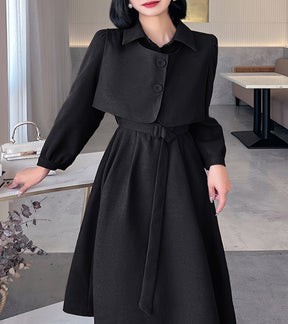 Conjunto elegante de duas peças - Vestido de manga comprida com bainha assimétrica e camisa