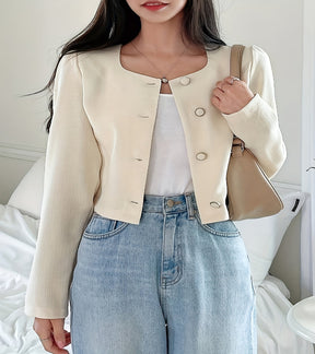 Blazer elegante de comprimento curto com mangas bufantes longas