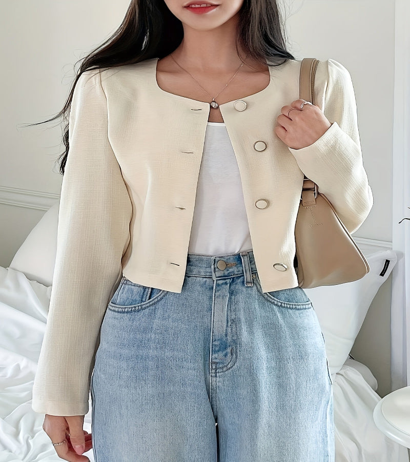 Blazer elegante de comprimento curto com mangas bufantes longas