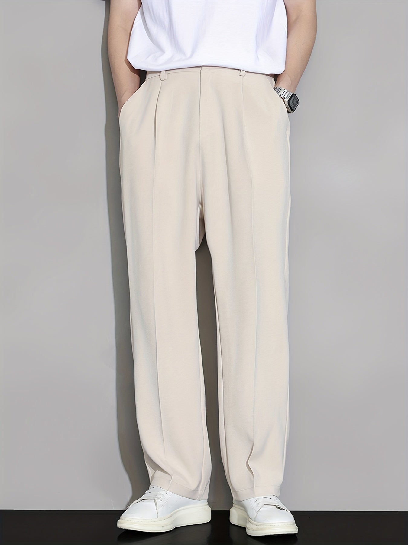 Calça Casual Masculina de Perna Reta com Cós