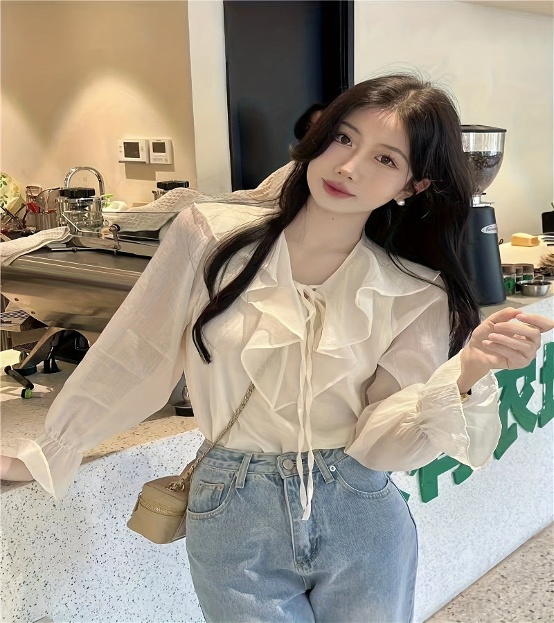 Blusa Coreana de Manga Comprida Chic Petite