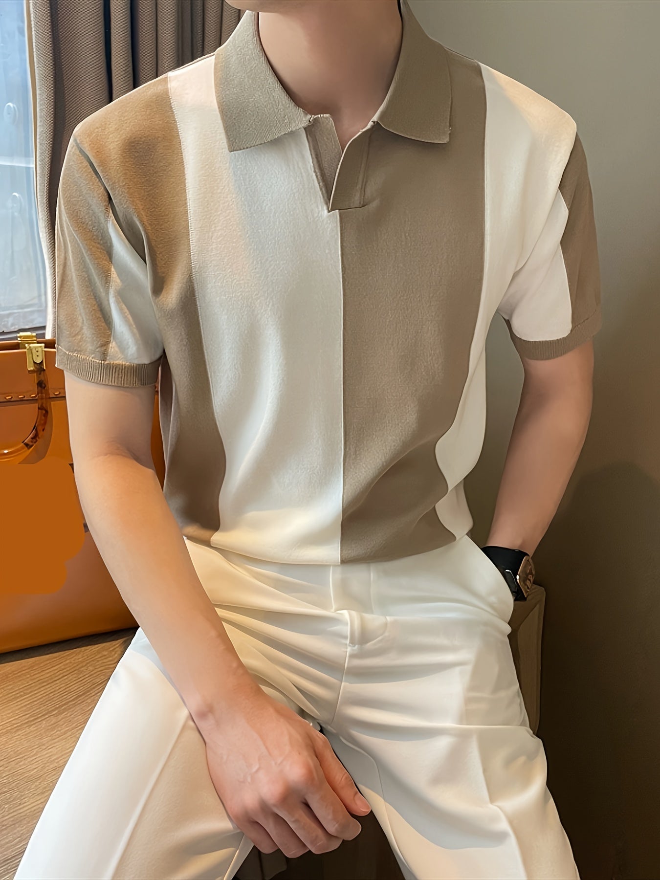 Camisas de golfe de lapela de manga curta com blocos de cores confortáveis