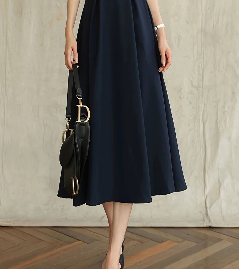 Saia Midi Evasê de Cintura Alta - Look Elegância Coreana