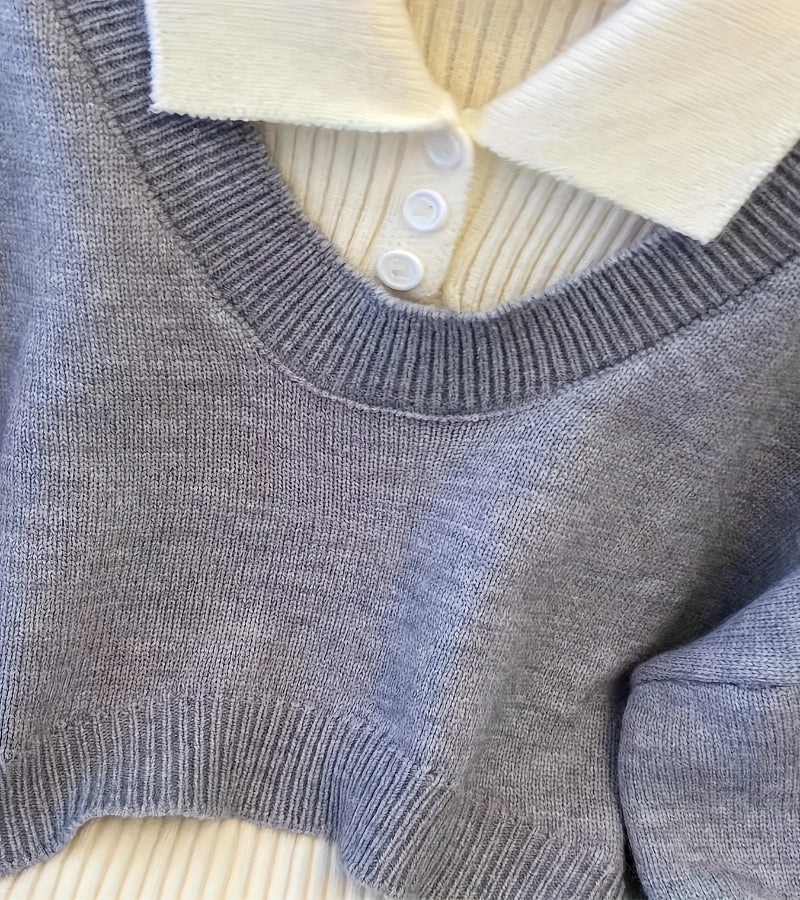 Look Coreano de Tricô – Conjunto Duas Peças com Gola V