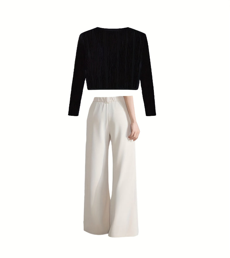 Look Coreano Outono/Inverno – Conjunto Elegante com Blusa de Manga Longa e Calça Casual Bege