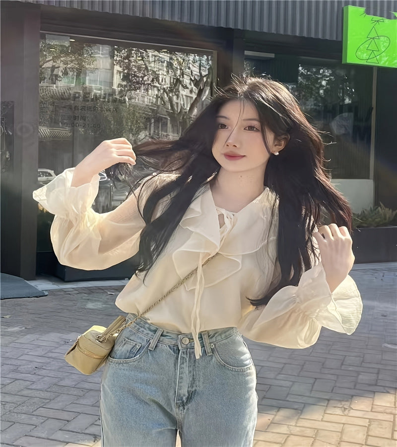 Blusa Coreana de manga comprida Chic Petite