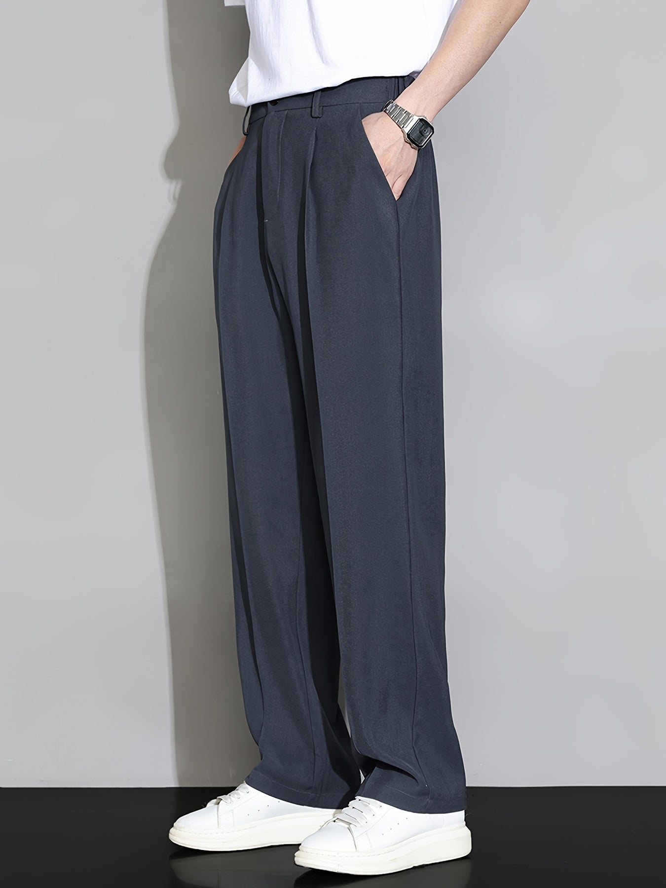 Calça Casual Masculina de Perna Reta com Cós