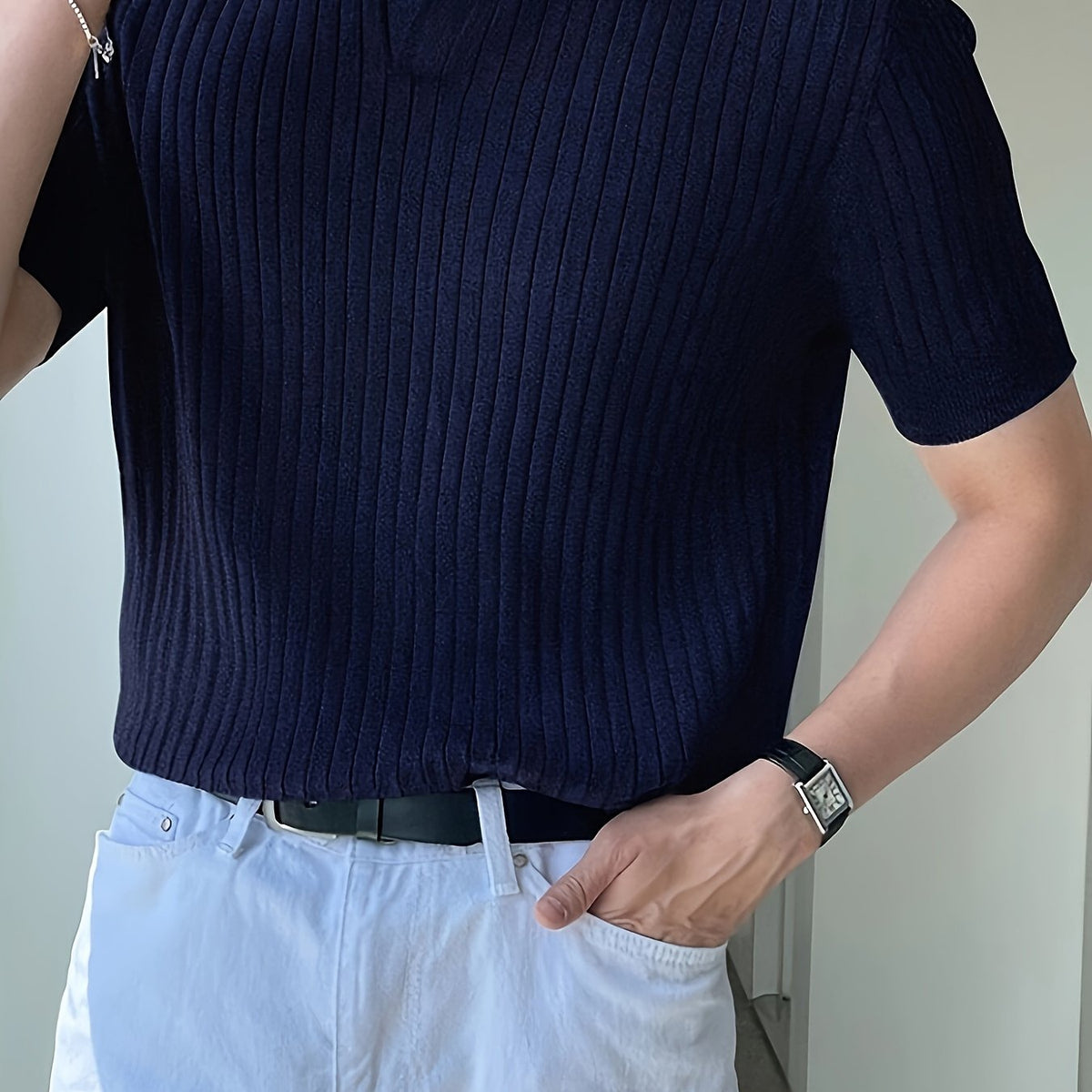 Camisa polo masculina slim fit - manga curta