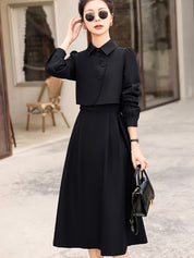 Conjunto elegante de duas peças - Vestido de manga comprida com bainha assimétrica e camisa