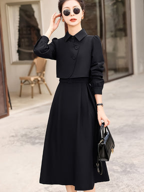 Conjunto elegante de duas peças - Vestido de manga comprida com bainha assimétrica e camisa