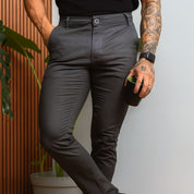 Calça Alfaiataria Masculina Sarja Esporte Fino Social Chino com Elastano