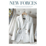 (Alta Qualidade)  Xadrez Forrado Blazer Tweed Feminino Moda Casual Com Botão Slim Cintura Para outono/inverno/primavera