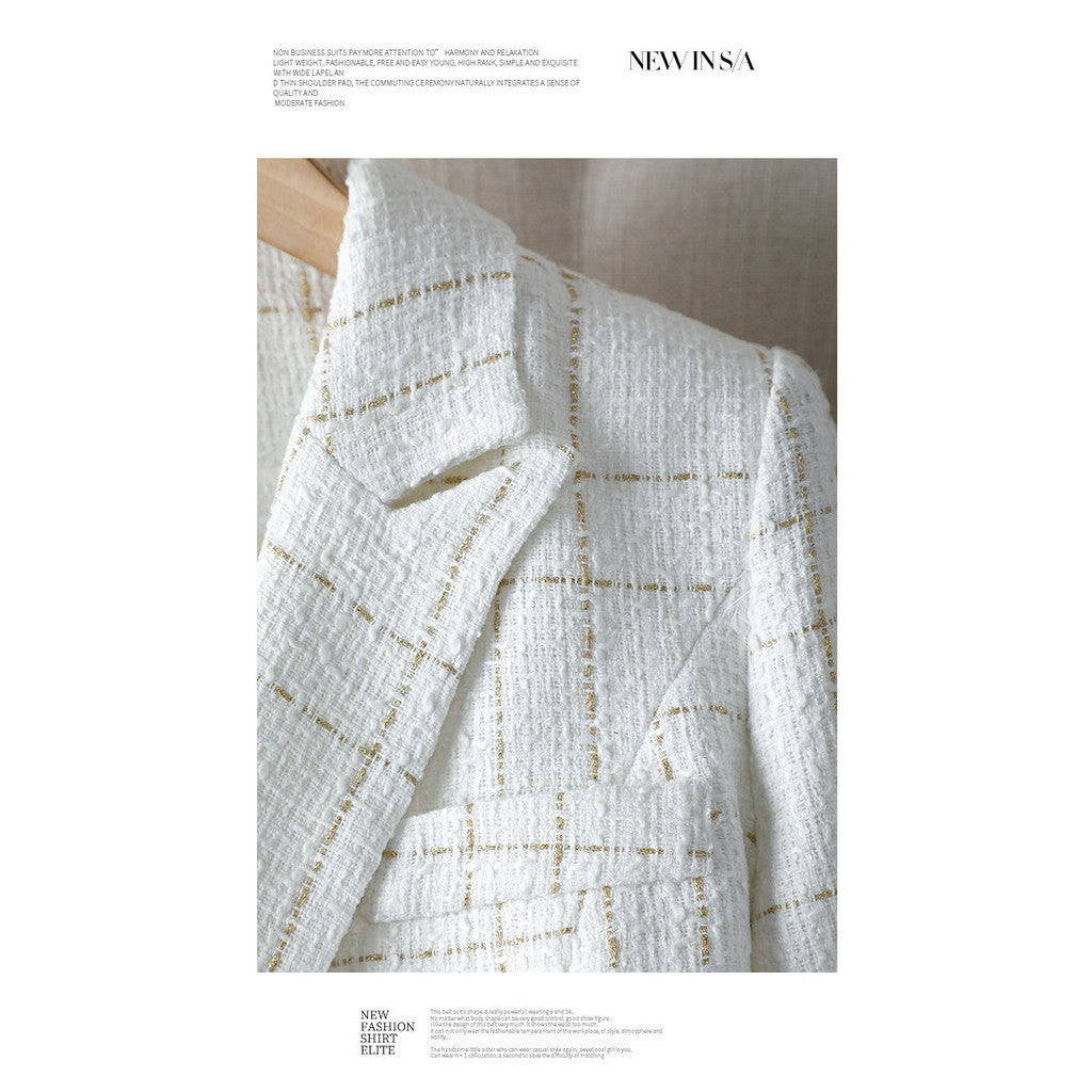 (Alta Qualidade)  Xadrez Forrado Blazer Tweed Feminino Moda Casual Com Botão Slim Cintura Para outono/inverno/primavera