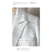 (Alta Qualidade)  Xadrez Forrado Blazer Tweed Feminino Moda Casual Com Botão Slim Cintura Para outono/inverno/primavera