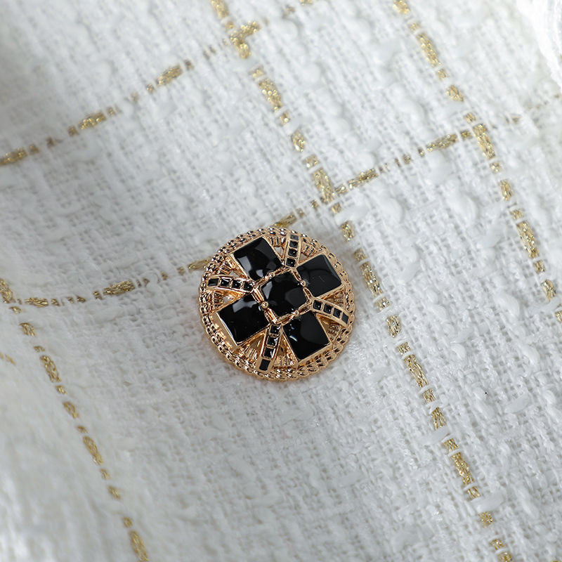 (Alta Qualidade)  Xadrez Forrado Blazer Tweed Feminino Moda Casual Com Botão Slim Cintura Para outono/inverno/primavera