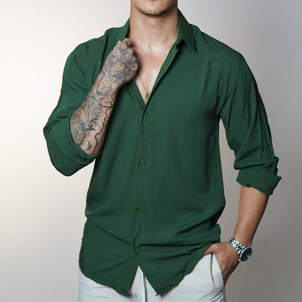 Camisa de Linho Manga Longa Viscolinho Old Money Elegante Praia Verão Casual Muitas Cores