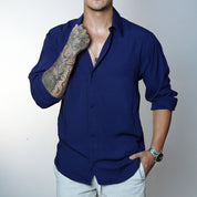 Camisa de Linho Manga Longa Viscolinho Old Money Elegante Praia Verão Casual Muitas Cores
