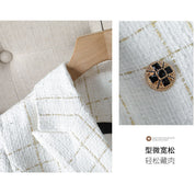 (Alta Qualidade)  Xadrez Forrado Blazer Tweed Feminino Moda Casual Com Botão Slim Cintura Para outono/inverno/primavera