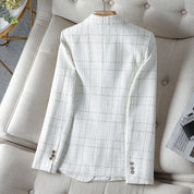 (Alta Qualidade)  Xadrez Forrado Blazer Tweed Feminino Moda Casual Com Botão Slim Cintura Para outono/inverno/primavera