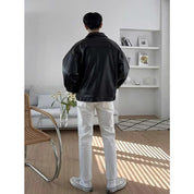 Jaqueta de Couro Puffian com Lapela Solta para Homens, Estilo Retro Americano, Primavera Outono, Moda de Rua, Motociclet