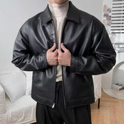 Jaqueta de Couro Puffian com Lapela Solta para Homens, Estilo Retro Americano, Primavera Outono, Moda de Rua, Motociclet