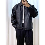 Jaqueta de Couro Puffian com Lapela Solta para Homens, Estilo Retro Americano, Primavera Outono, Moda de Rua, Motociclet