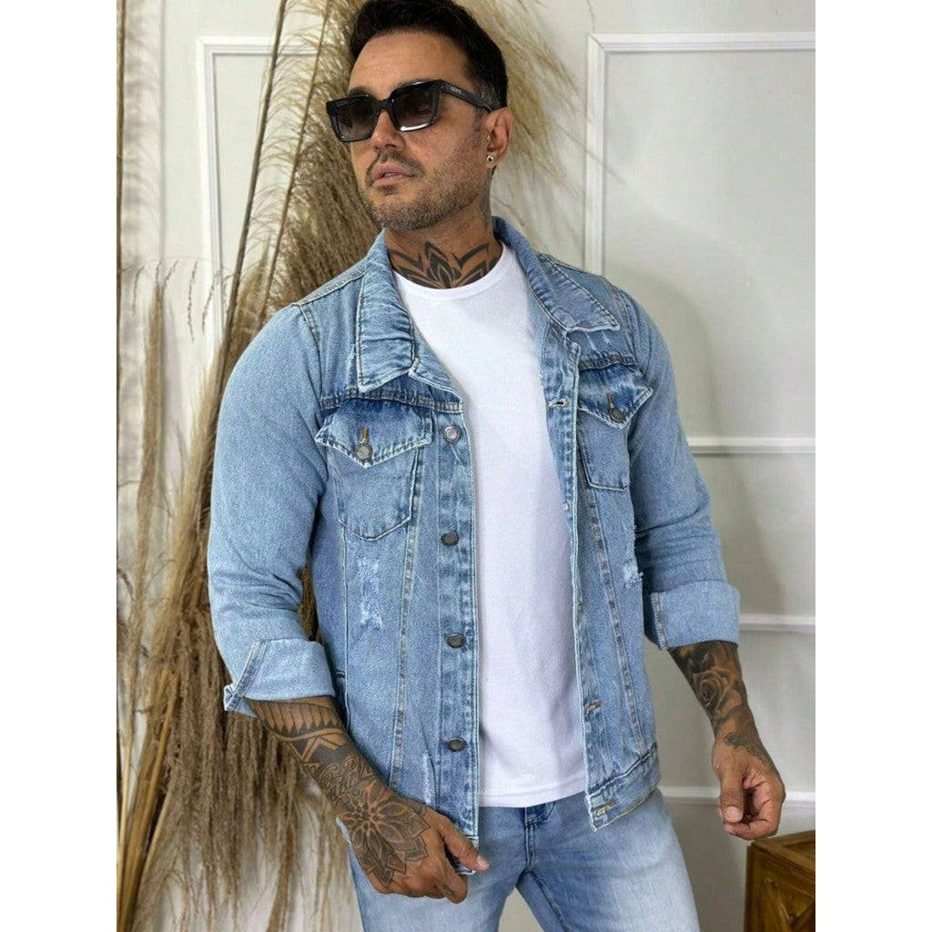Jaqueta Jeans Masculina 100% Algodão Premium Casaco Blusa de Frio Inverno