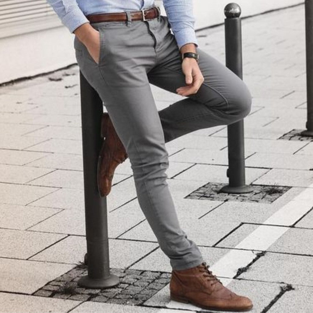Calça Alfaiataria Masculina Sarja Esporte Fino Social Chino com Elastano