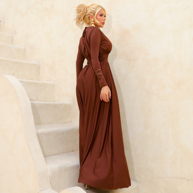 Vestido Elegante Manga Longa Feminino para Festa Casamento Noivado Madrinha Convidada Dama