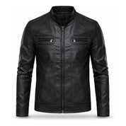 Jaqueta Biker Masculina Forrada Em Couro Sintético Com Zíper Estilo Motoqueiro Casual Elegante.
