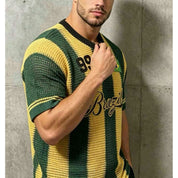 Blusa do Brasil Camisa Masculina Bordadas Tricô  Estilosa Copa do Mundo Verde Amarelo Seleção Brasileira COP11